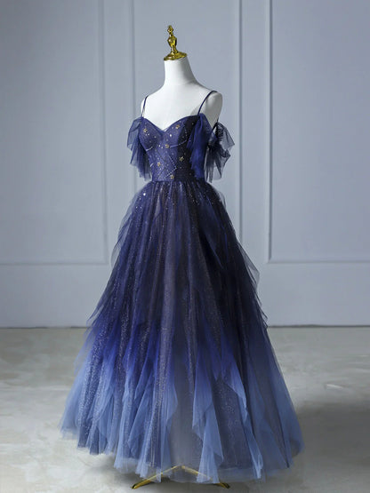 Gradient A-line V Neck Sleeveless Lace Up Floor-Length Prom Dress
