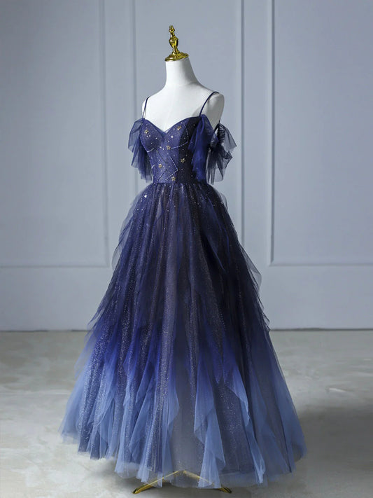 Gradient A-line V Neck Sleeveless Lace Up Floor-Length Prom Dress
