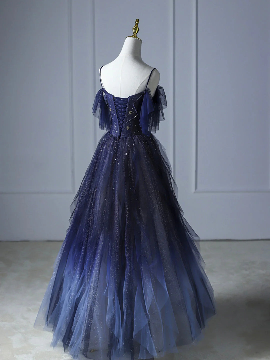 Gradient A-line V Neck Sleeveless Lace Up Floor-Length Prom Dress