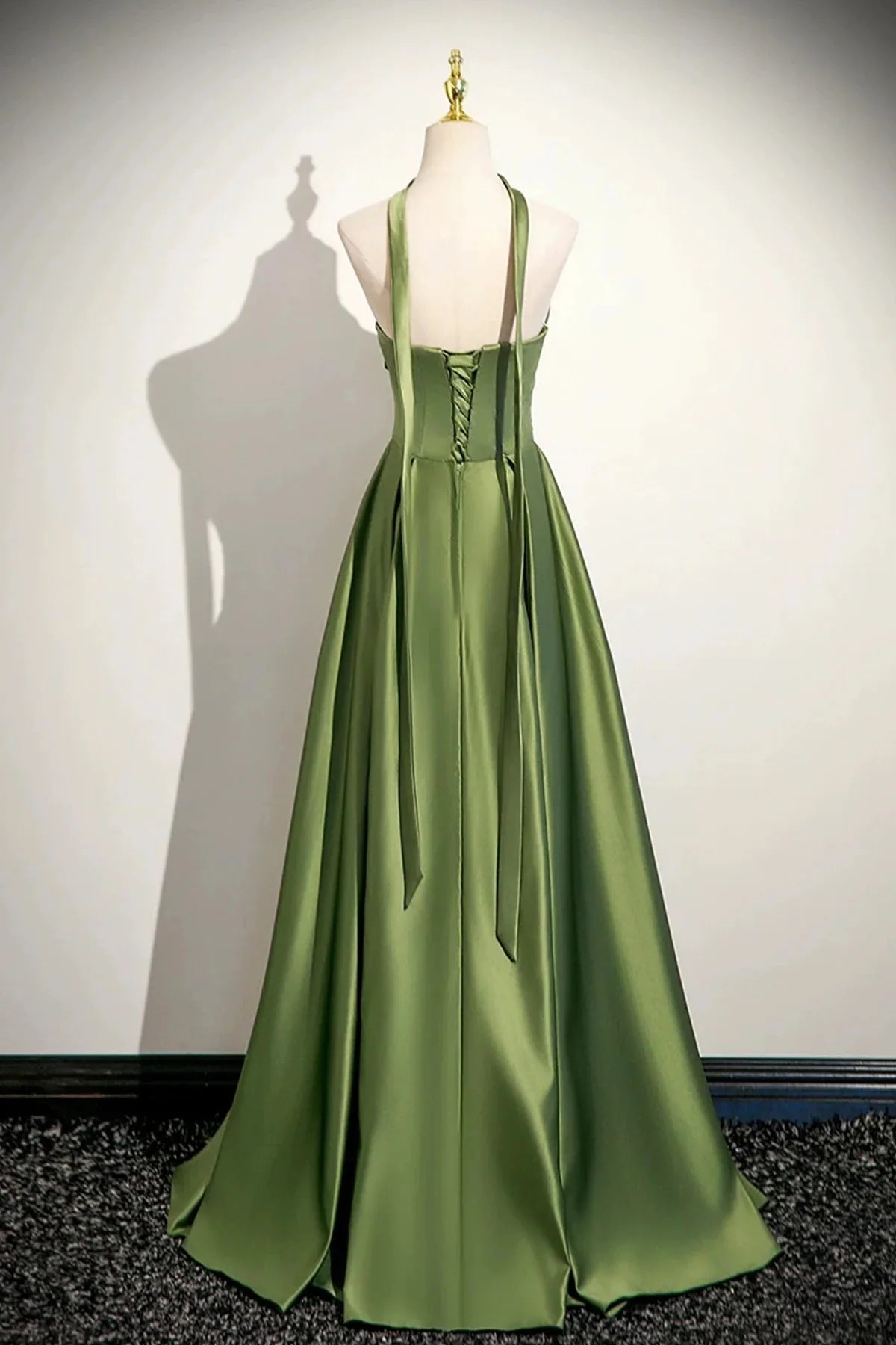 Green Satin Long Prom Dress Beautiful A-Line Strapless Evening Party Dress