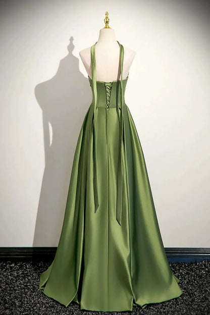 Green Satin Long Prom Dress Beautiful A-Line Strapless Evening Party Dress