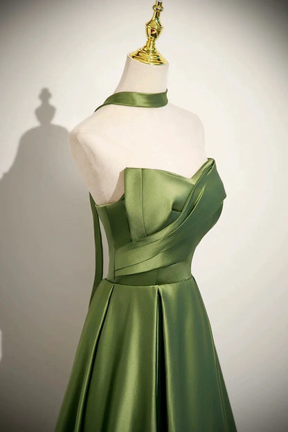 Green Satin Long Prom Dress Beautiful A-Line Strapless Evening Party Dress