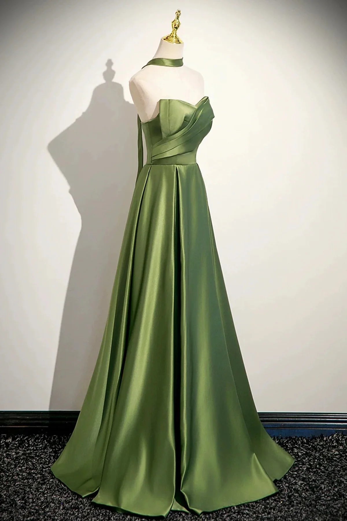 Green Satin Long Prom Dress Beautiful A-Line Strapless Evening Party Dress