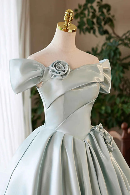 Green Satin Short A-Line Prom Dress Lovely Off the Shoulder Party Homecoming Dress