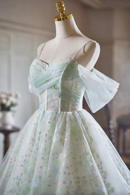 Green Tulle Knee Length A-Line Party Dress Lovely Off the Shoulder Evening Dress