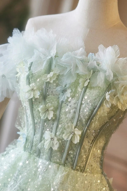 Green Tulle Sequins Short Prom Dress Lovely A-Line Evening Party Dress