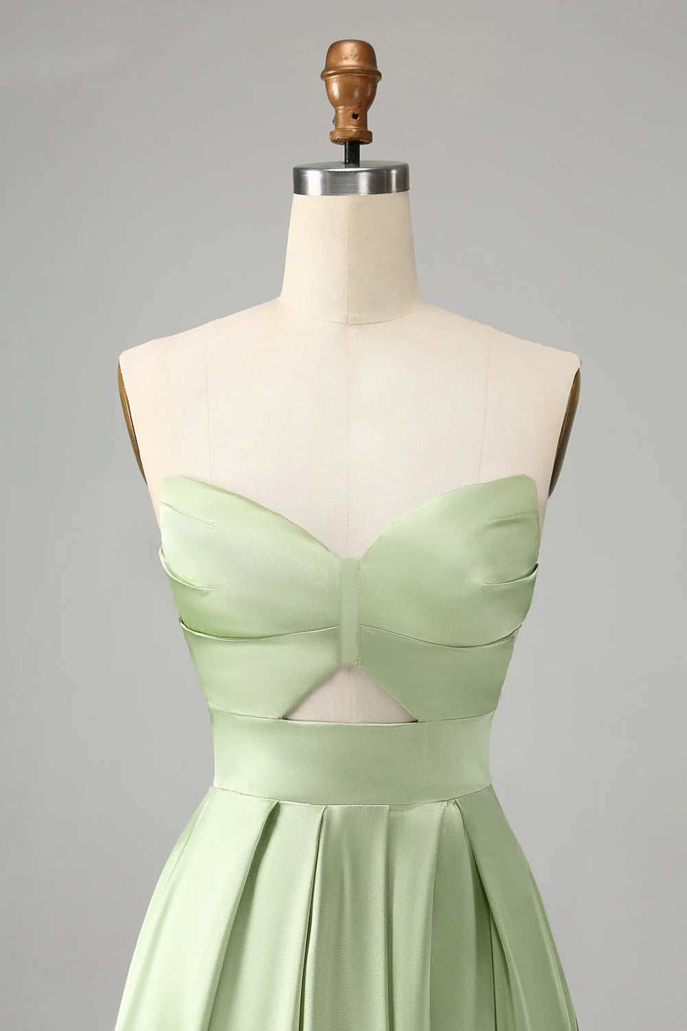 Green A-line Hollow OutLong Bridesmaid Dress With Slit
