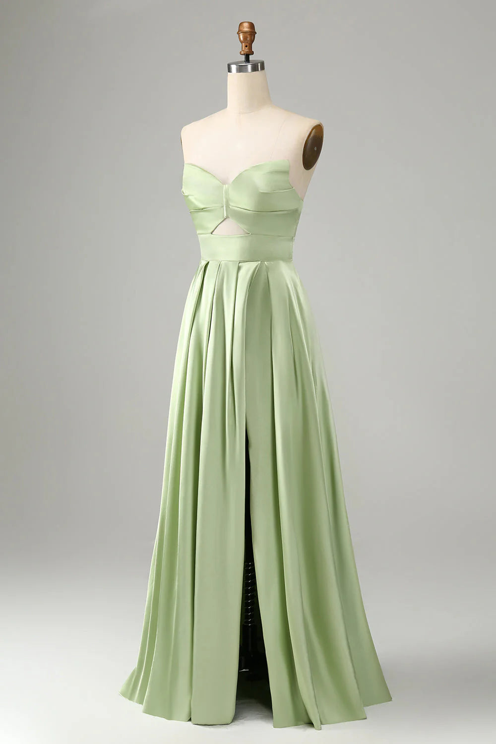 Green A-line Hollow OutLong Bridesmaid Dress With Slit