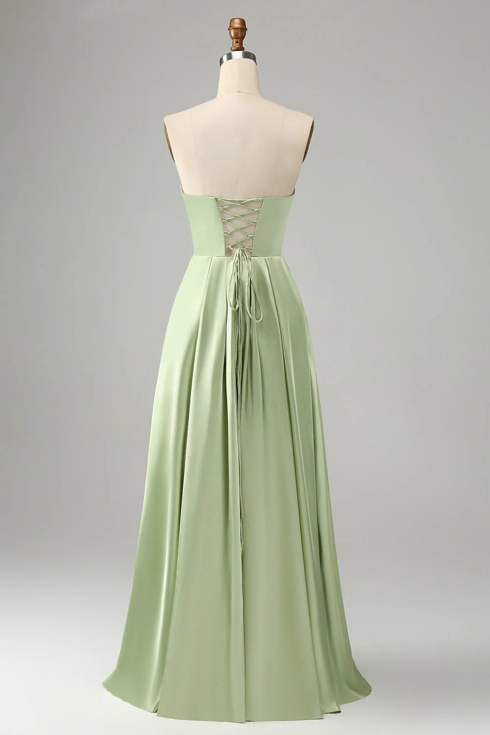 Green A-line Hollow OutLong Bridesmaid Dress With Slit