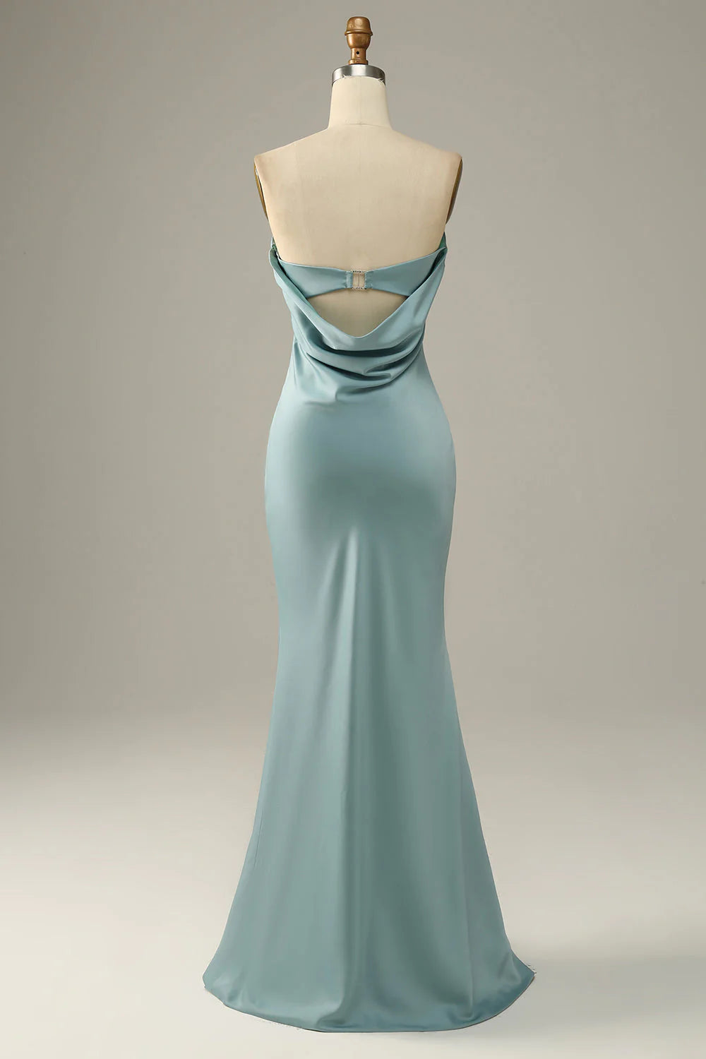 Mermaid Blue Gray Satin Bridesmaid Dress