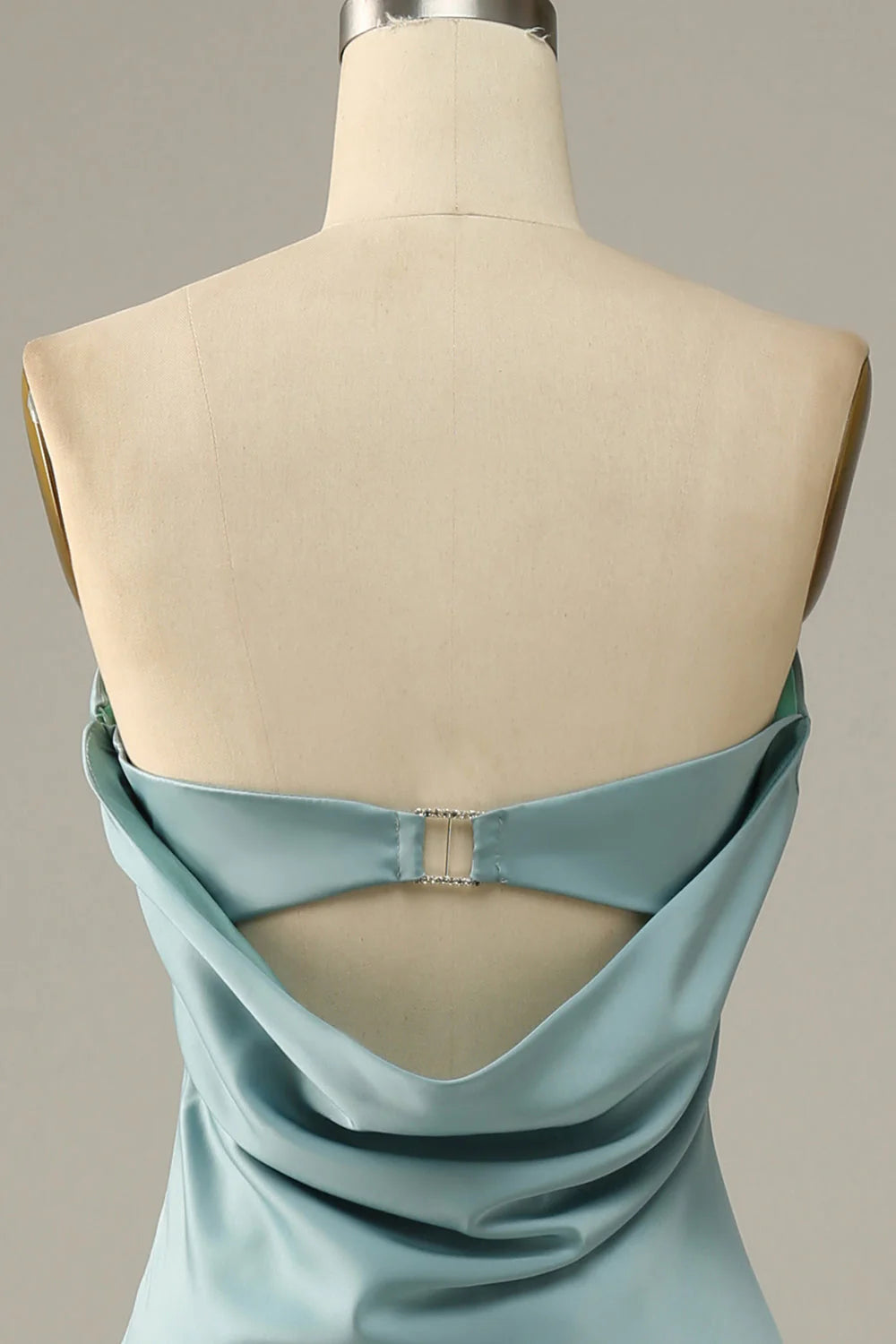 Mermaid Blue Gray Satin Bridesmaid Dress