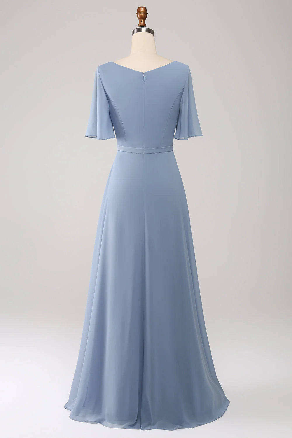 A-line V-neck Layered Chiffon Bridesmaid Dress Short Sleeve