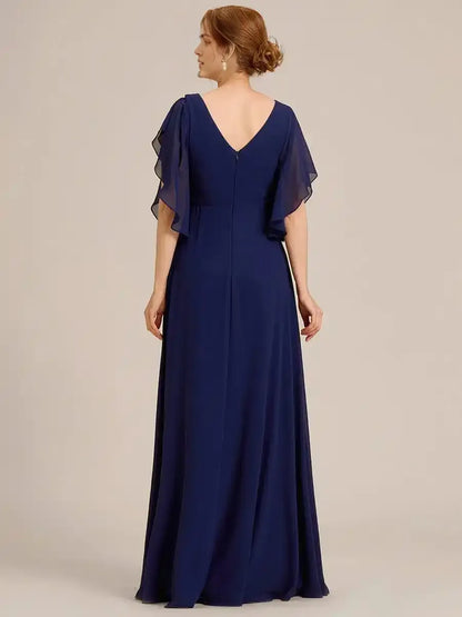 Half Sleeves Top Applique Decoration Chiffon Mother of the Bride Dress