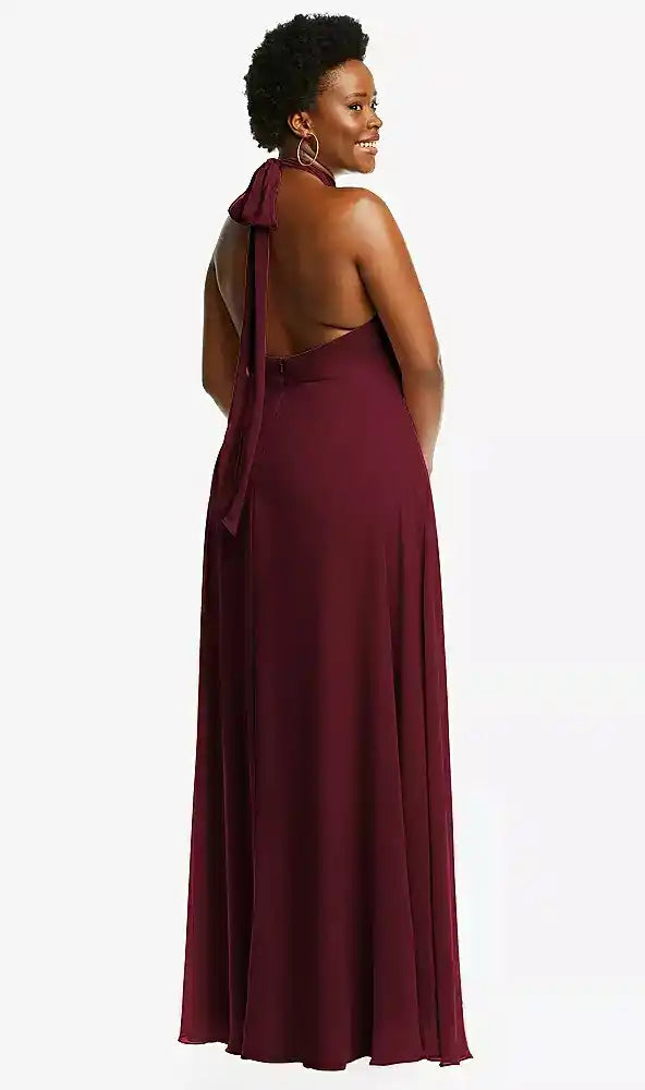 High Neck Halter Backless Maxi Dress in Cabernet