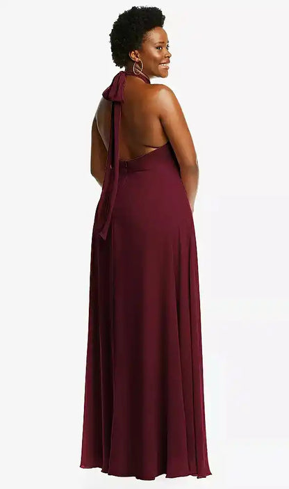High Neck Halter Backless Maxi Dress in Cabernet