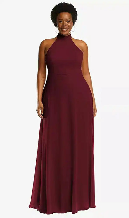 High Neck Halter Backless Maxi Dress in Cabernet