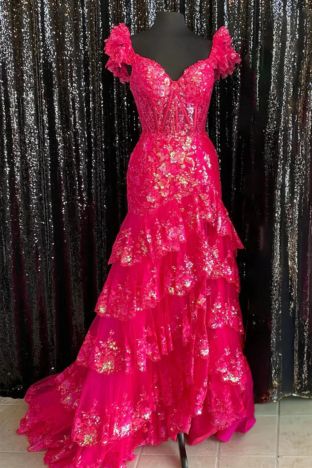 High Slit Ruffle Corset Prom Dress