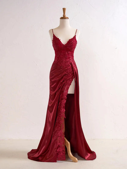 Hot Black Long Prom Dress Lace V Neck Formal Dresses A Line High split