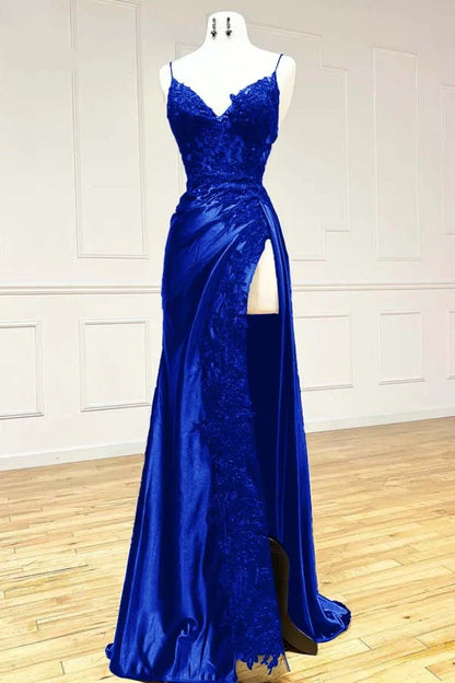 Hot Black Long Prom Dress Lace V Neck Formal Dresses A Line High split