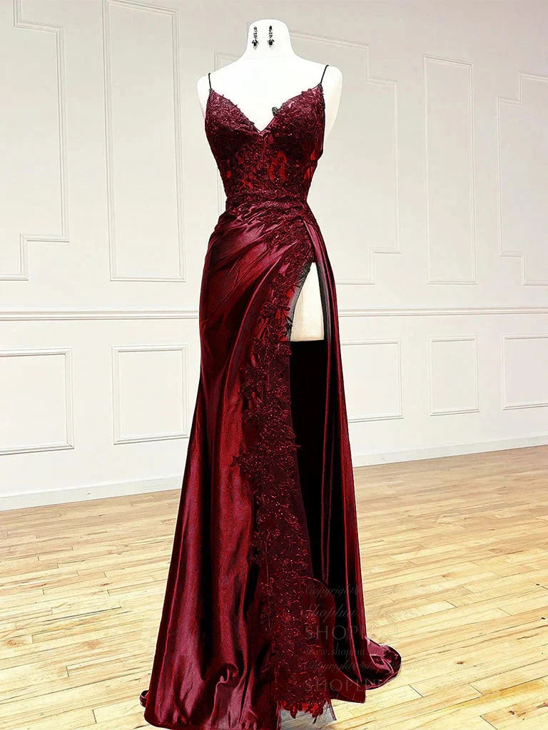 Hot Black Long Prom Dress Lace V Neck Formal Dresses A Line High split