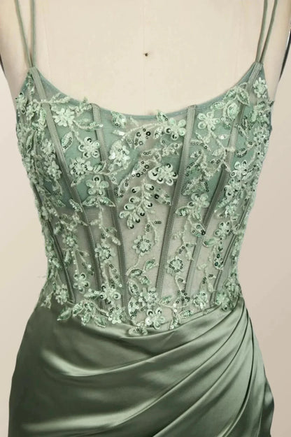 Hot Sage Green Formal Dress Lace Appliques Mermaid Graduation Dress Long