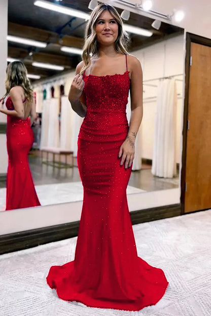 Hunter Green Lace Mermaid Prom Dress Graduation Dresses Long Backless