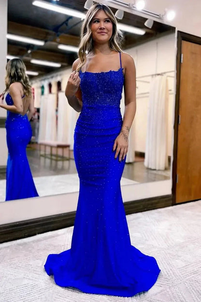 Hunter Green Lace Mermaid Prom Dress Graduation Dresses Long Backless