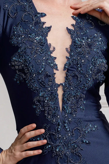 Illusion V-Neck Embroidered Lace Mermaid Long Prom Dress
