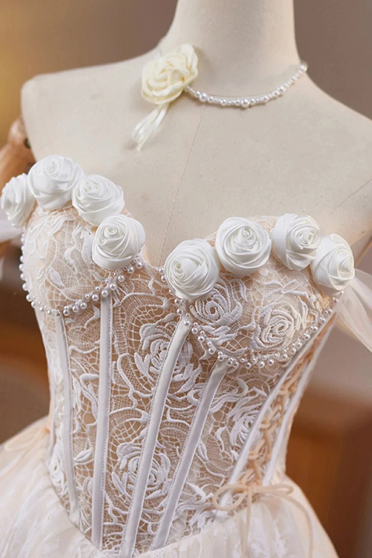 Ivory Lace Flower Pearl Birthday Short Party Dress Lovely A-Line Prom Dress