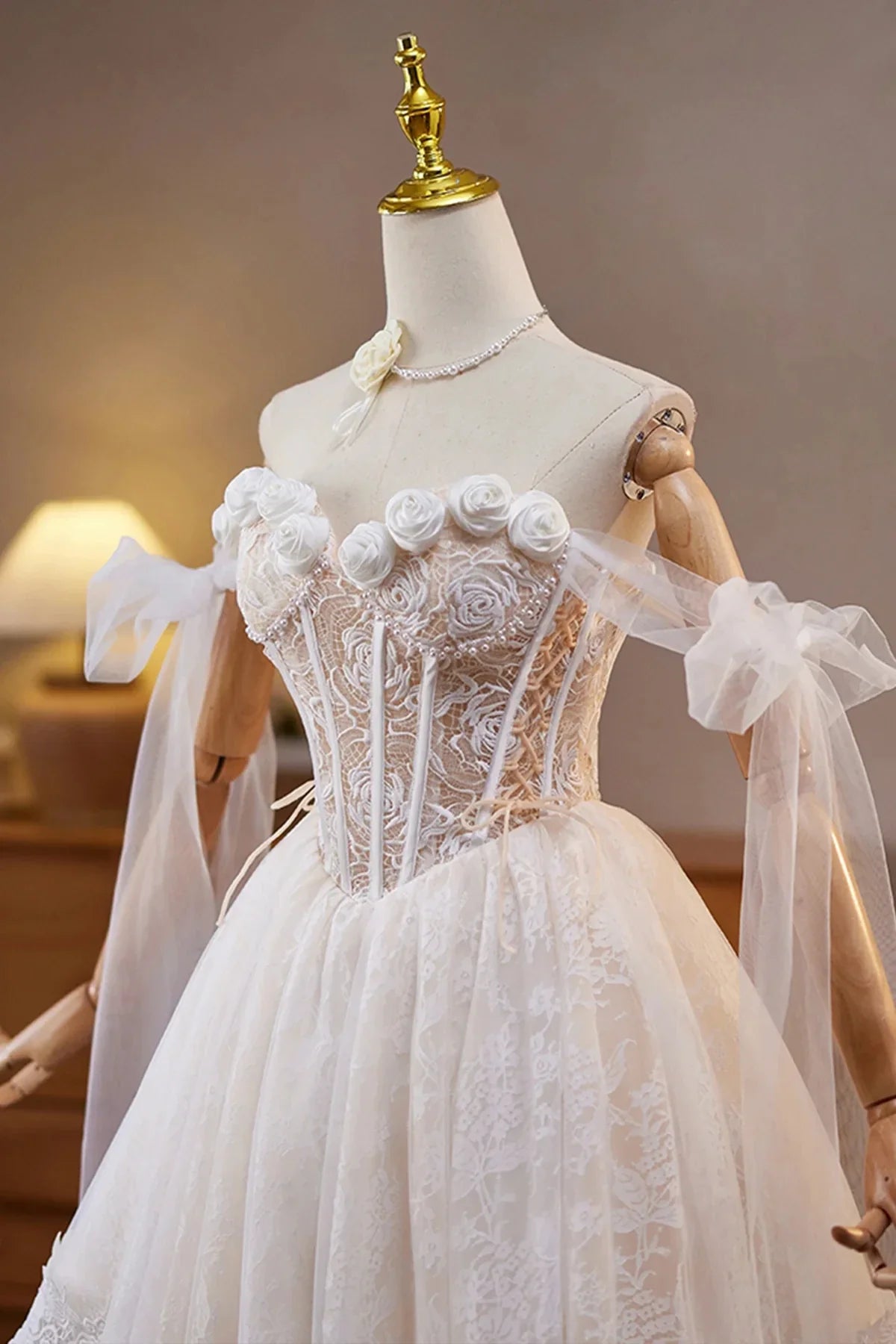 Ivory Lace Flower Pearl Birthday Short Party Dress Lovely A-Line Prom Dress