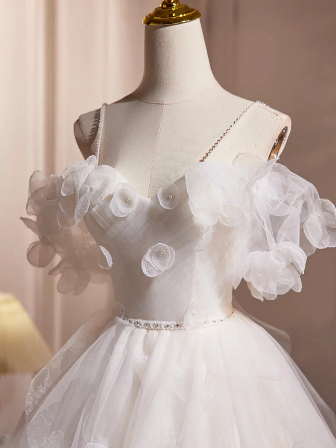 Ivory Spaghetti Strap Tulle Short Prom Dress Lovely A-Line Evening Party Dress