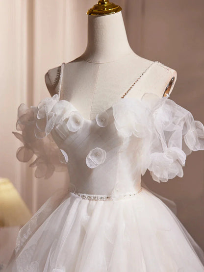 Ivory Spaghetti Strap Tulle Short Prom Dress Lovely A-Line Evening Party Dress