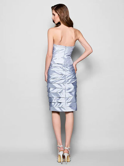 Mother of the Bride Dress Convertible Dress Strapless Knee Length Taffeta Length Sleeve with Ruched Beading