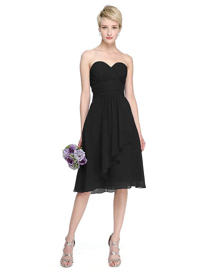A-Line Sweetheart Neckline Knee Length Chiffon Bridesmaid Dress with Criss Cross Ruched Draping Open Back