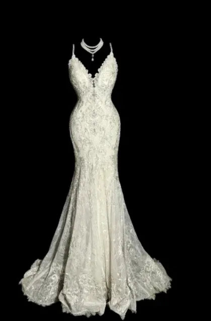 Lace Bridal Mermaid Halter V-Neck Backless Ivory Maxi Prom Dress for Women ready to ship