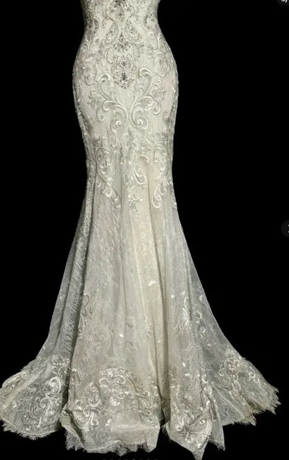 Lace Bridal Mermaid Halter V-Neck Backless Ivory Maxi Prom Dress for Women ready to ship
