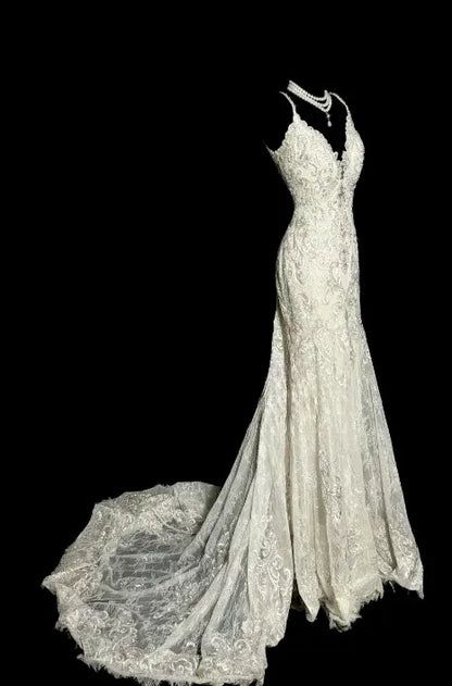 Lace Bridal Mermaid Halter V-Neck Backless Ivory Maxi Prom Dress for Women ready to ship
