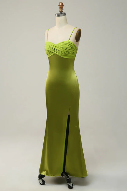 Sheath Spaghetti Straps Lemon Bridesmaid Dress with Silt