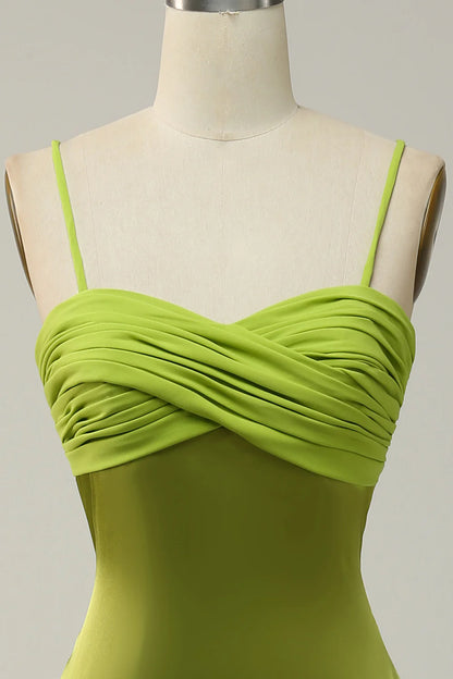 Sheath Spaghetti Straps Lemon Bridesmaid Dress with Silt