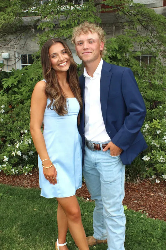 Light Blue Square Neck Bow Back Satin Short Homecoming Dress