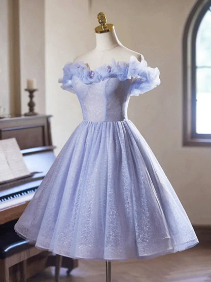Lilac Tulle Knee Length Prom Dress Lovely A-Line Off the Shoulder Evening Party Dress