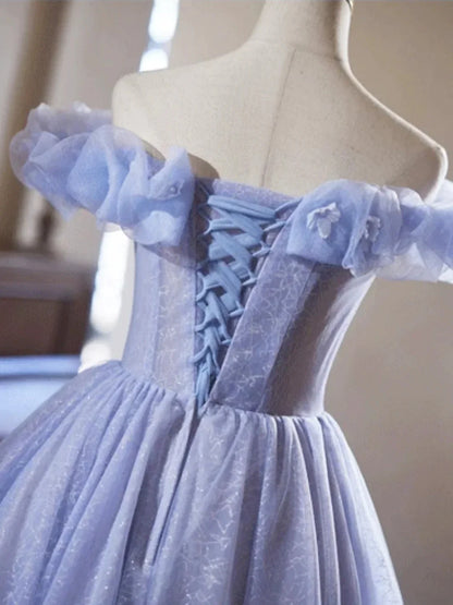 Lilac Tulle Knee Length Prom Dress Lovely A-Line Off the Shoulder Evening Party Dress