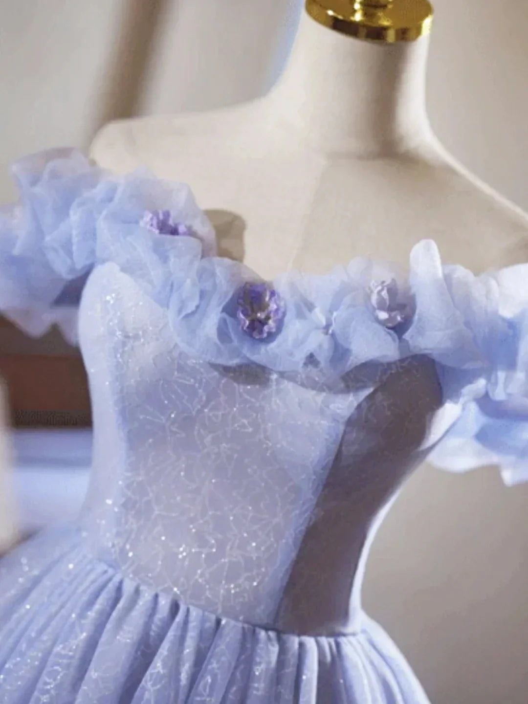 Lilac Tulle Knee Length Prom Dress Lovely A-Line Off the Shoulder Evening Party Dress