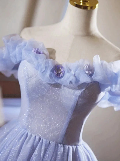 Lilac Tulle Knee Length Prom Dress Lovely A-Line Off the Shoulder Evening Party Dress