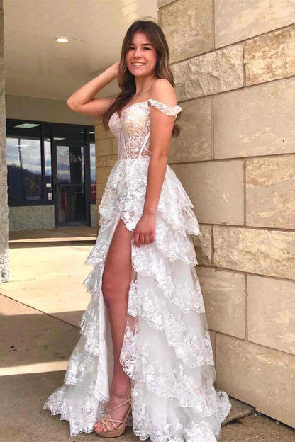 Long Light Blue Corset Lace Prom Gowns Tiered Tulle Formal Graduation Dress