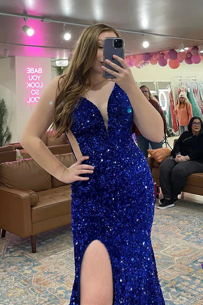 Long Purple Sequin Evening Gown UK Mermaid Straps Lace Up Back