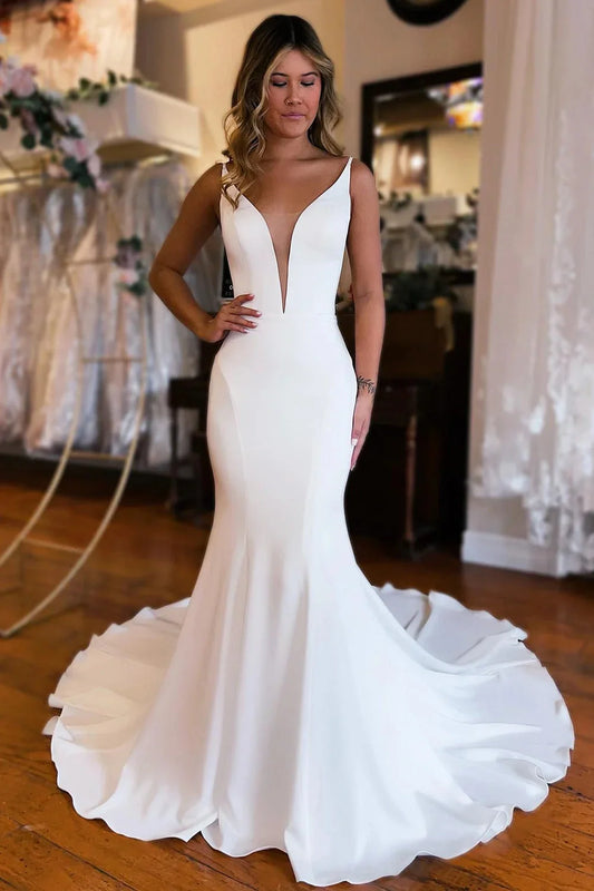 Long Satin Drop Waist Maxi Beach Summer Wedding Dress