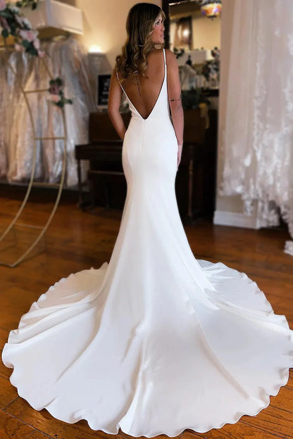 Long Satin Drop Waist Maxi Beach Summer Wedding Dress