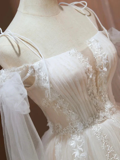 Lovely A-Line Tulle Lace Knee Length Prom Dress Ivory Off the Shoulder Party Dress