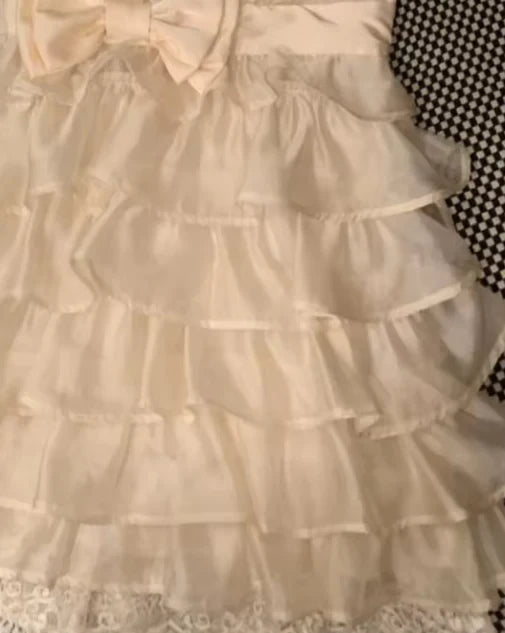Lovely A-Line Halter Tiered Ruffle Bow-Accented Cream Mini Homecoming Dress